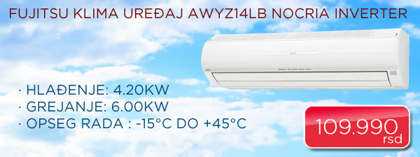 Fujitsu klima uređaj AWYZ14LB NOCRIA INVERTER Fujitsu klima uređaj AWYZ14LB NOCRIA INVERTER