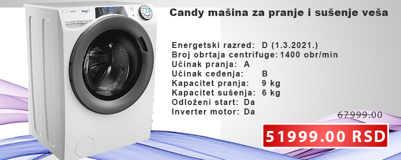 Candy mašina za pranje i sušenje veša rpw 4966BWMR/1-S - Cool Shop