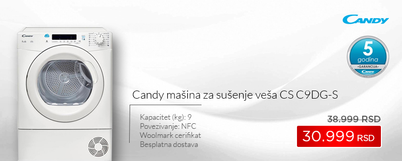 Candy mašina za sušenje veša CS C9DG-S u Cool-u