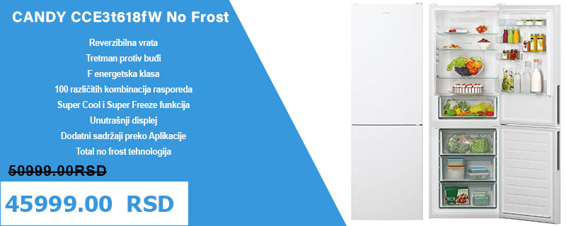 Frizider Kombinovani CANDY CCE3t618fW No Frost - Cool Shop Kupi i kuliraj